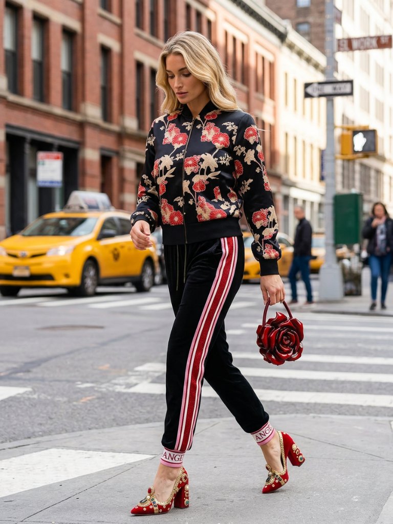 New York City Floral Genuine Silk Satin Bomber Lined Crop Zipup Jacket